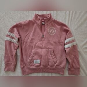 Pink Quarter-Zip Sweatshirt with White Stripes